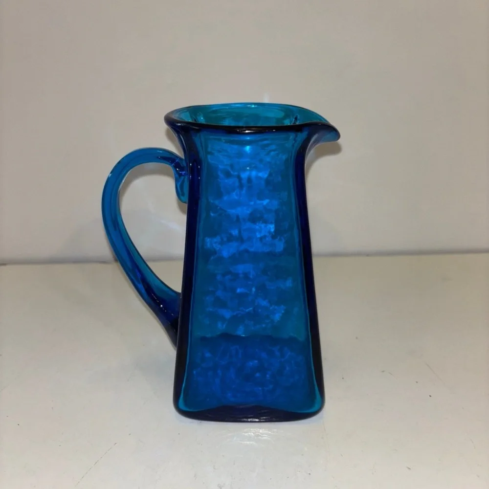 Blenko Blue Glass Hand Blown Glass Vase/ pitcher